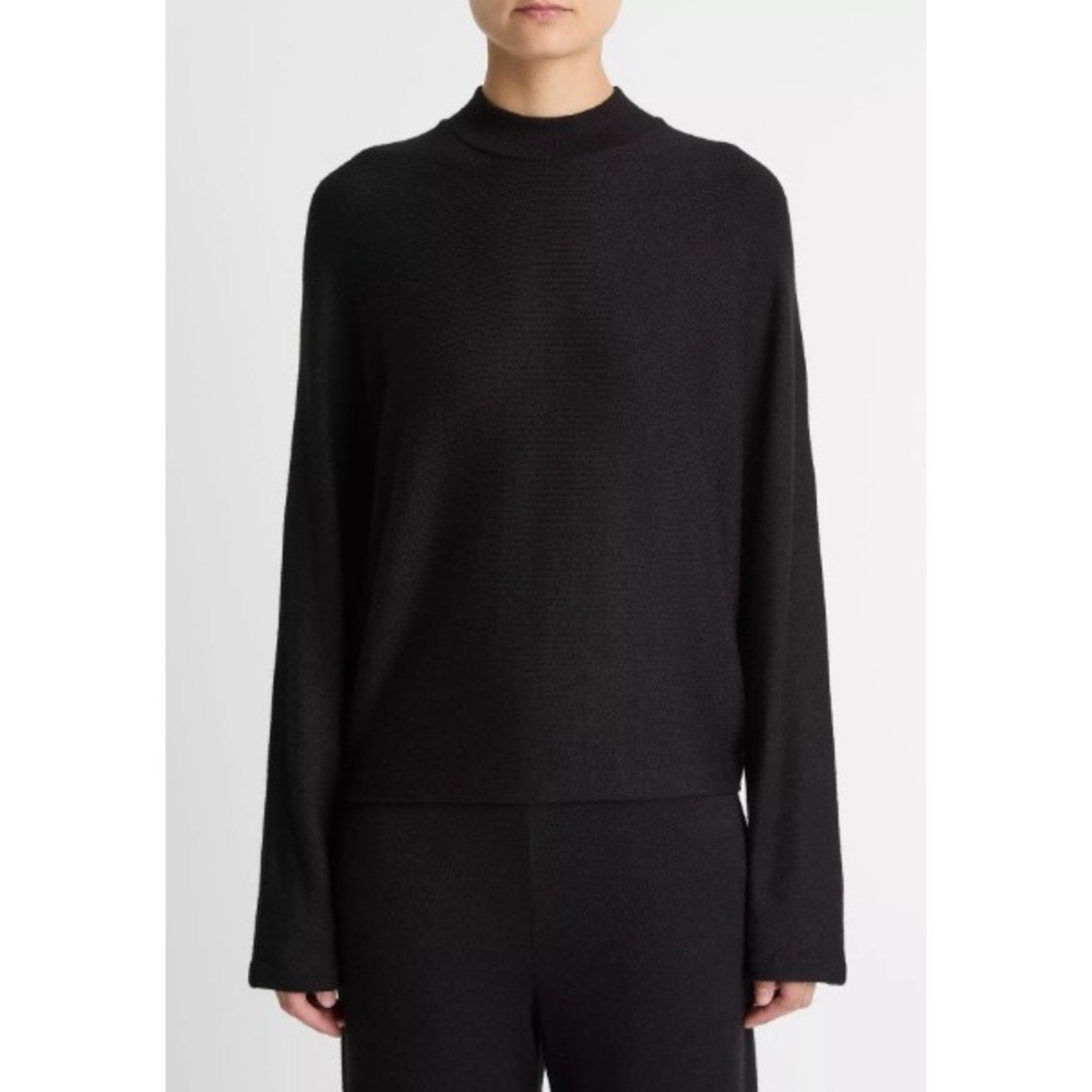 NWT VINCE Cozy Dolman-Sleeve Mock-Neck Sweater Top Black Women Size XS Knitted